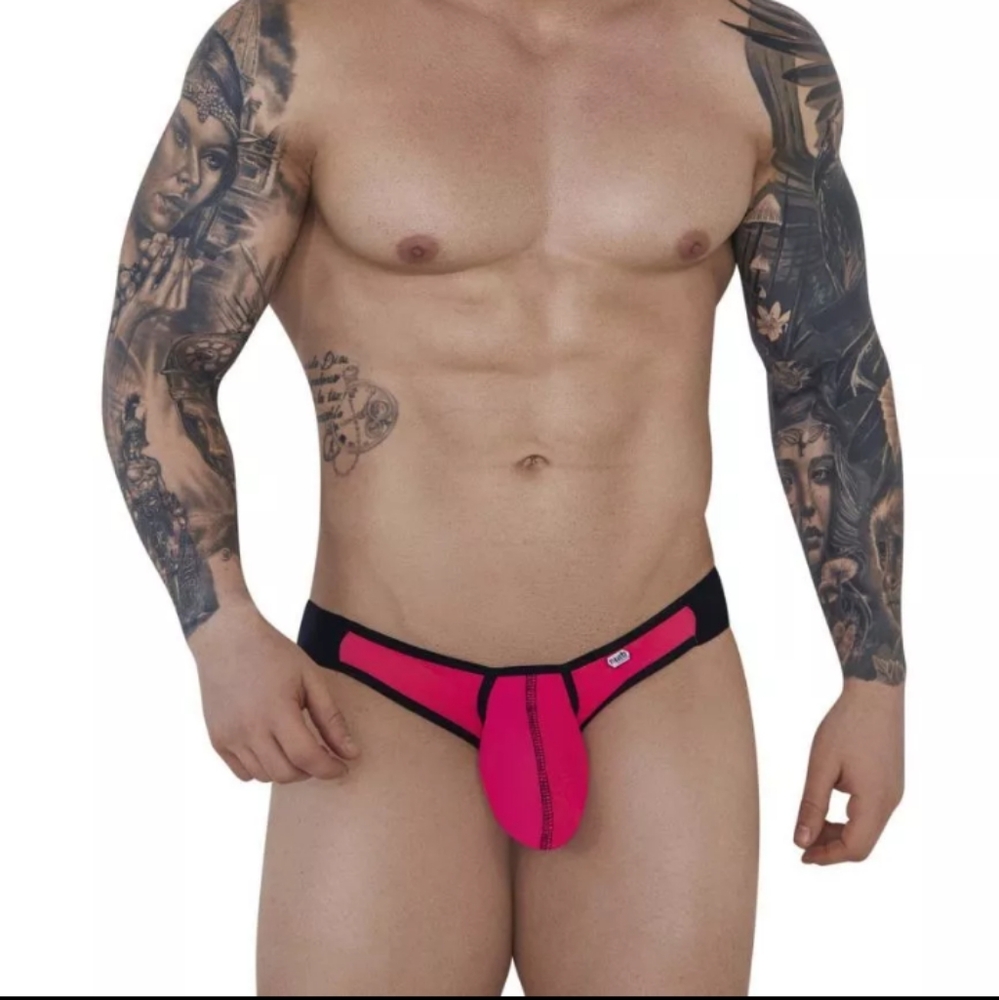 Hot Neon Pink Men's Mesh Tanga waist band Bikini briefs - Small - PiKante - NEW